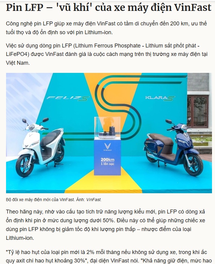 Pin LFP – 'vũ khí' của xe máy điện VinFast - Báo VnExpress đưa tin
